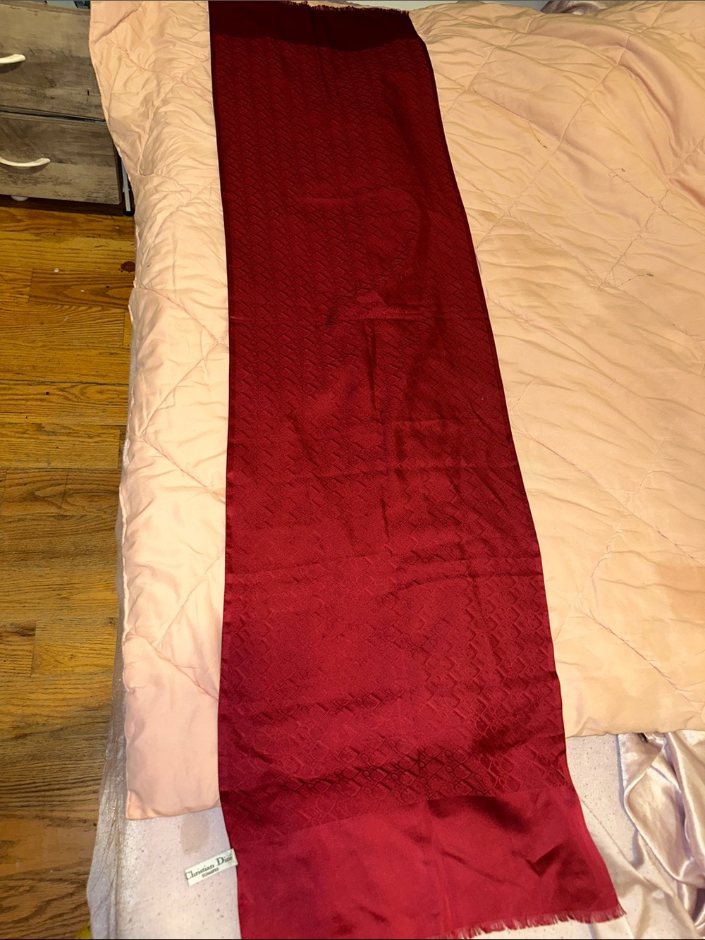 Dior Wine Red Silk Jacquard Long Scarf Wrap